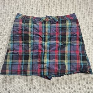 Y2K Retro White Stag Plaid Skort Colorful Stretch Cotton Size 14 90's